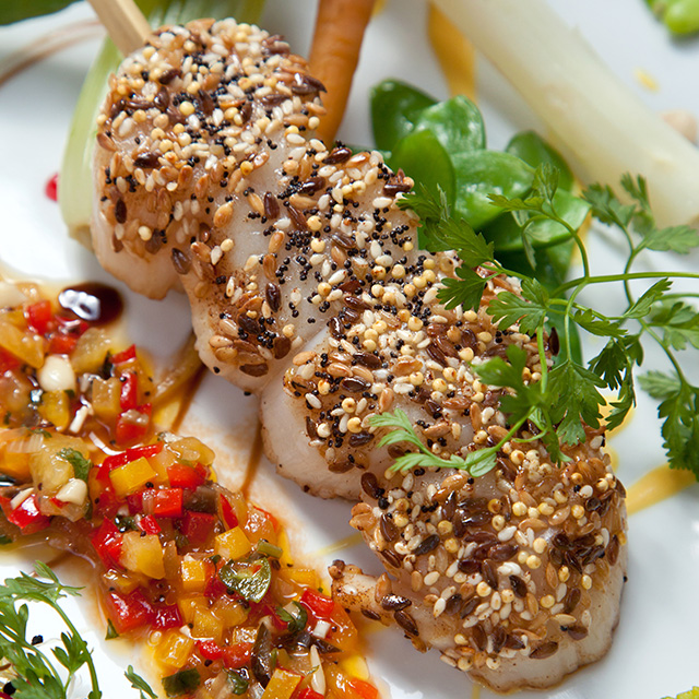 Brochettes de noix de Saint-Jacques croustillantes