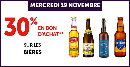 30% en bon d'achat sur les bières