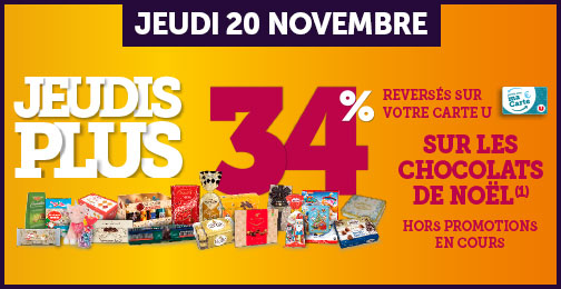 34% en € Carte U sur les chocolats de Noël