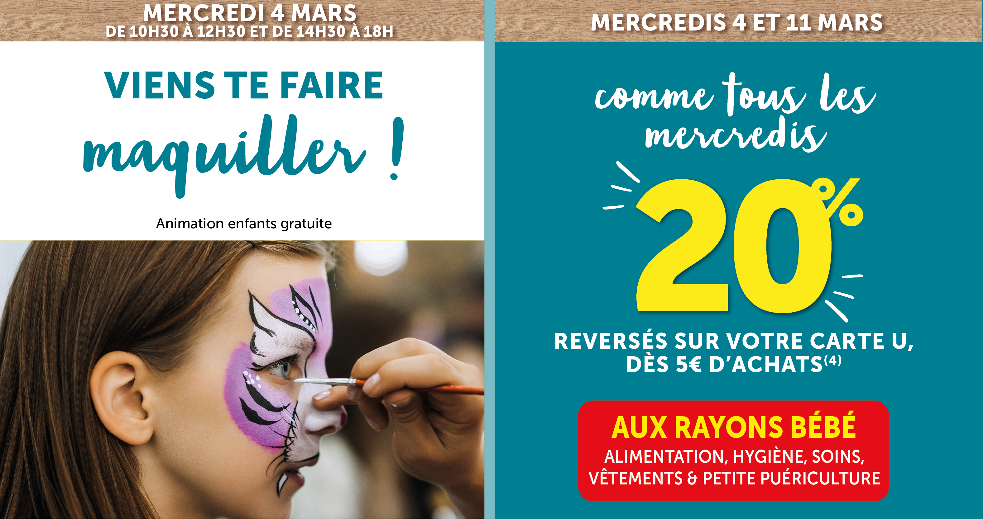 Viens de faire maquiller et 20% reversés sur votre Carte U dès 5€ d'achats
