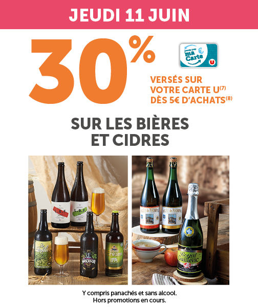 Jeudi 11 juin, 30% sur les bières et cidres