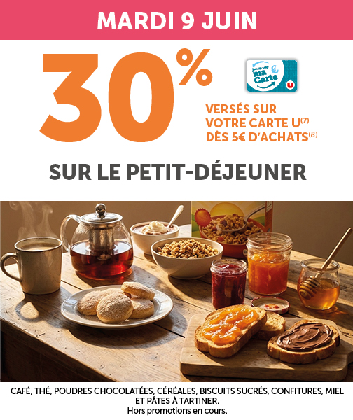 Mardi 9 juin, 30% sur le petit-déjeuner