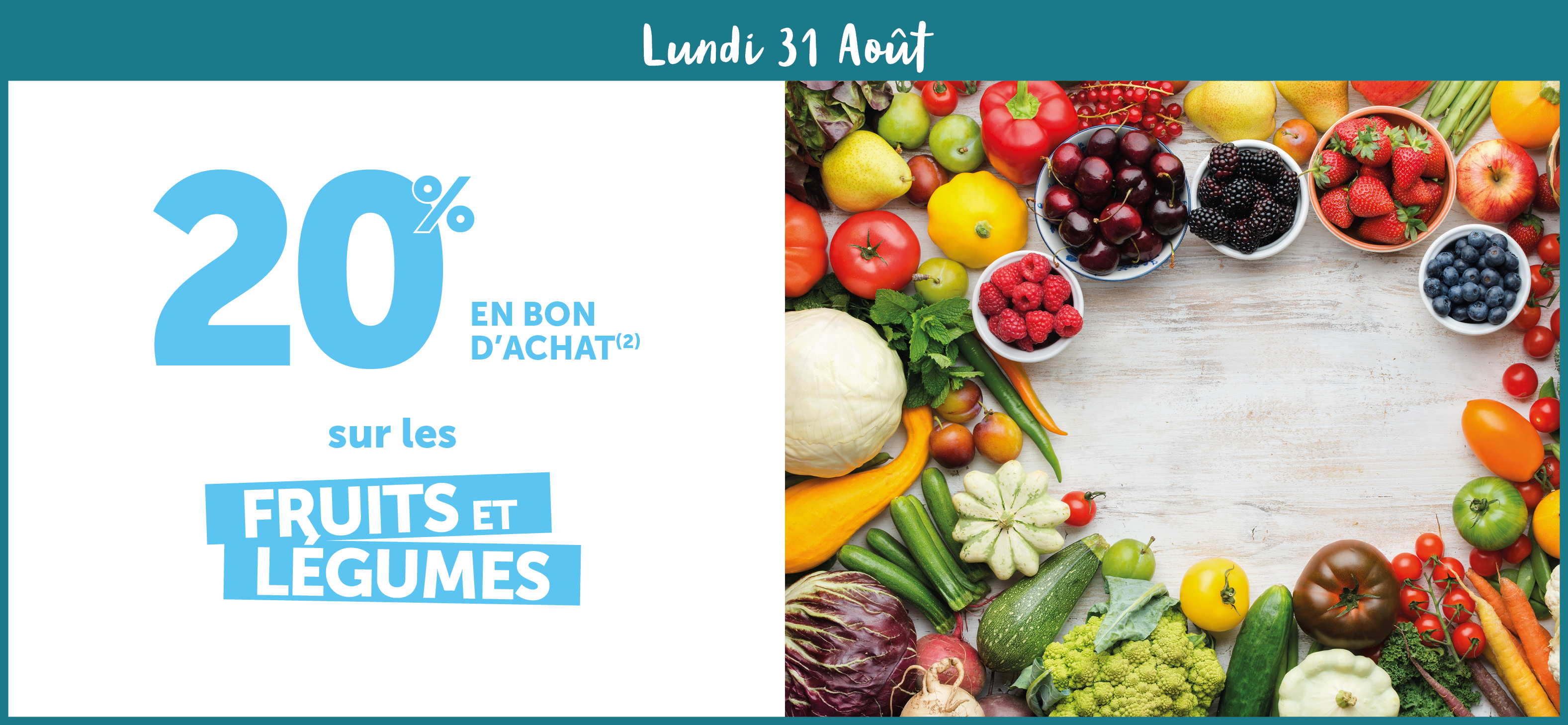 20% en bon d'achat sur les fruits et légumes