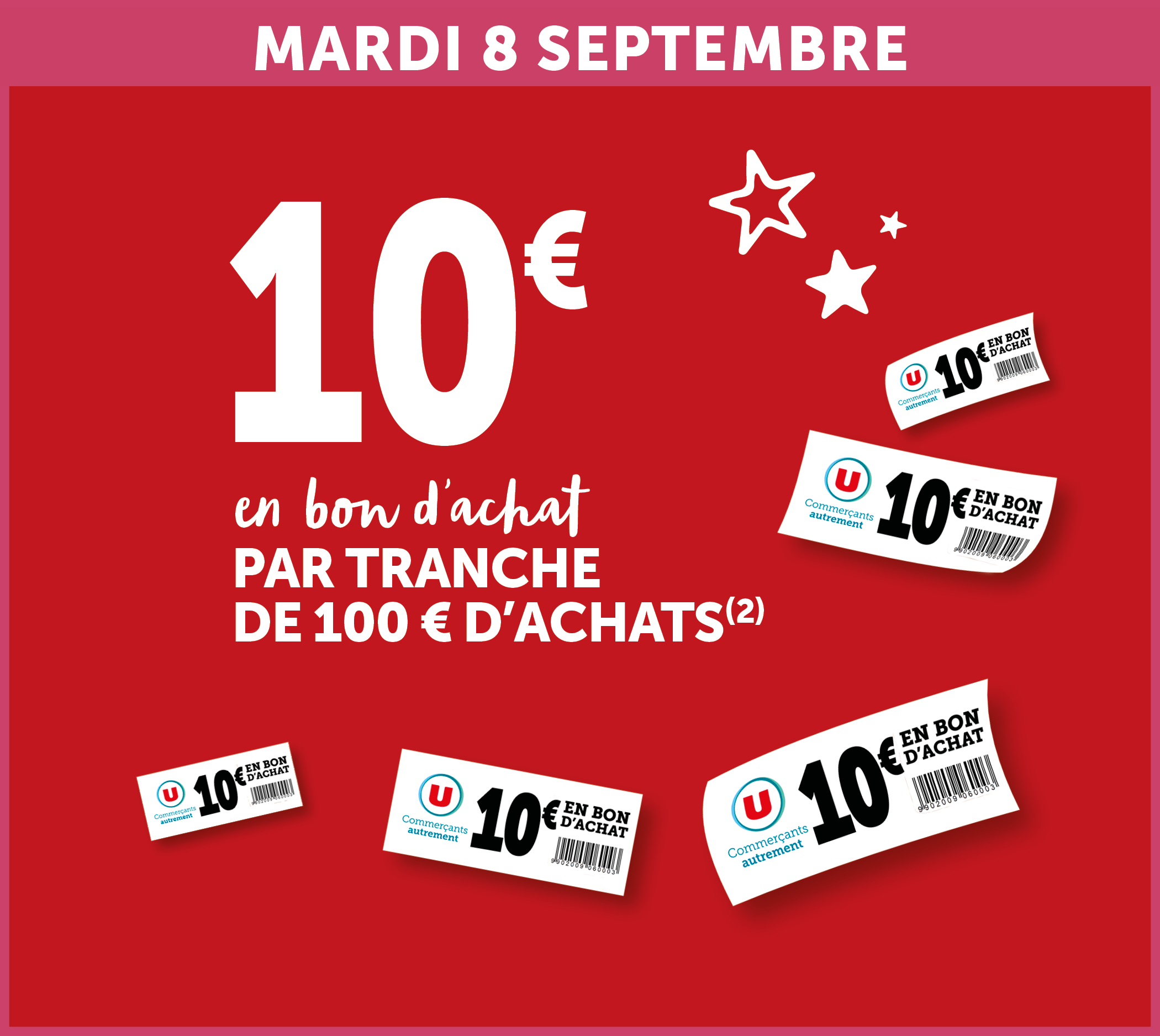 10% en bon d'achat par tranche de 100€ d'achats
