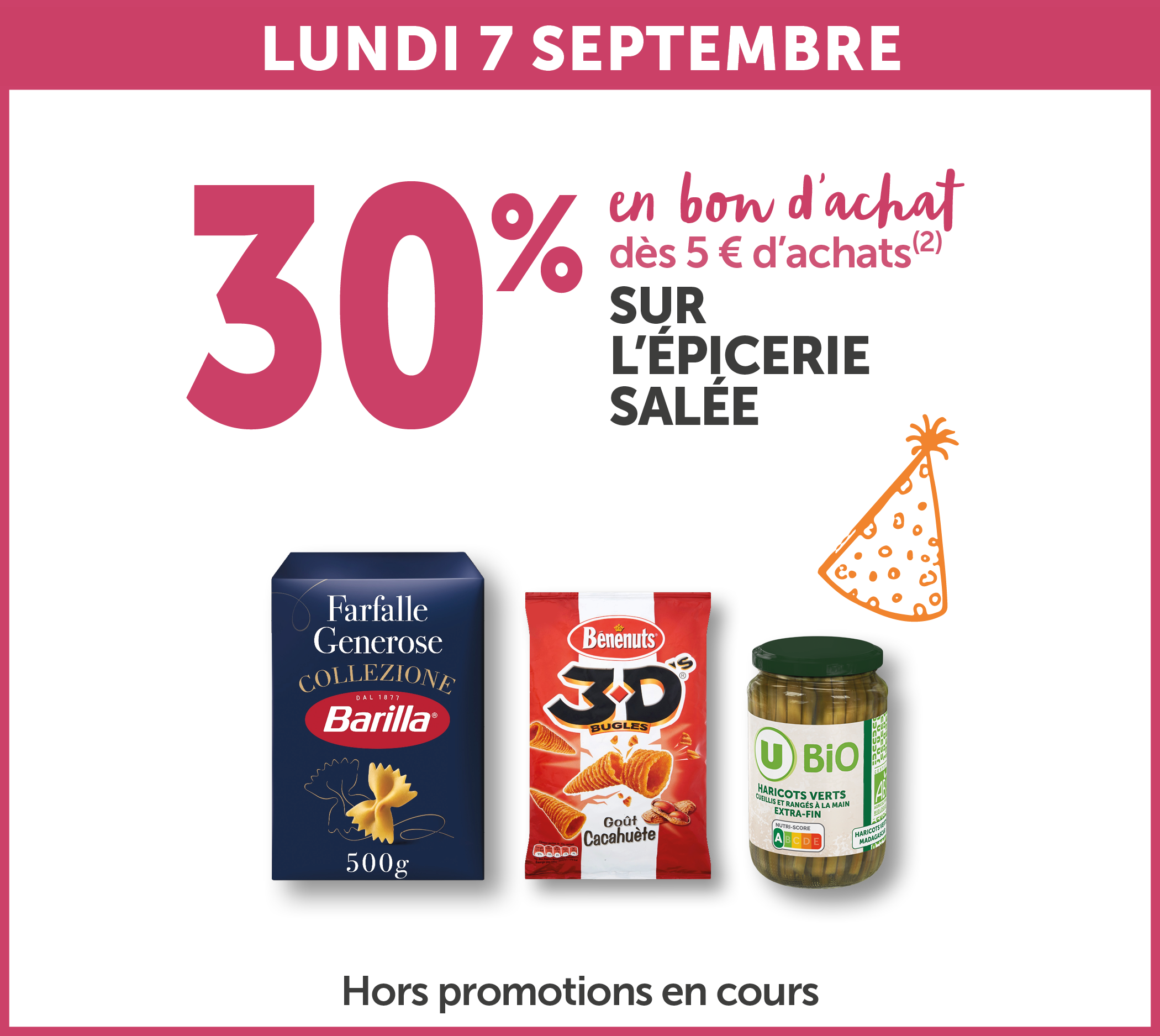 30% en bon d'achat dès 5€ d'achats sur l'épicerie salée