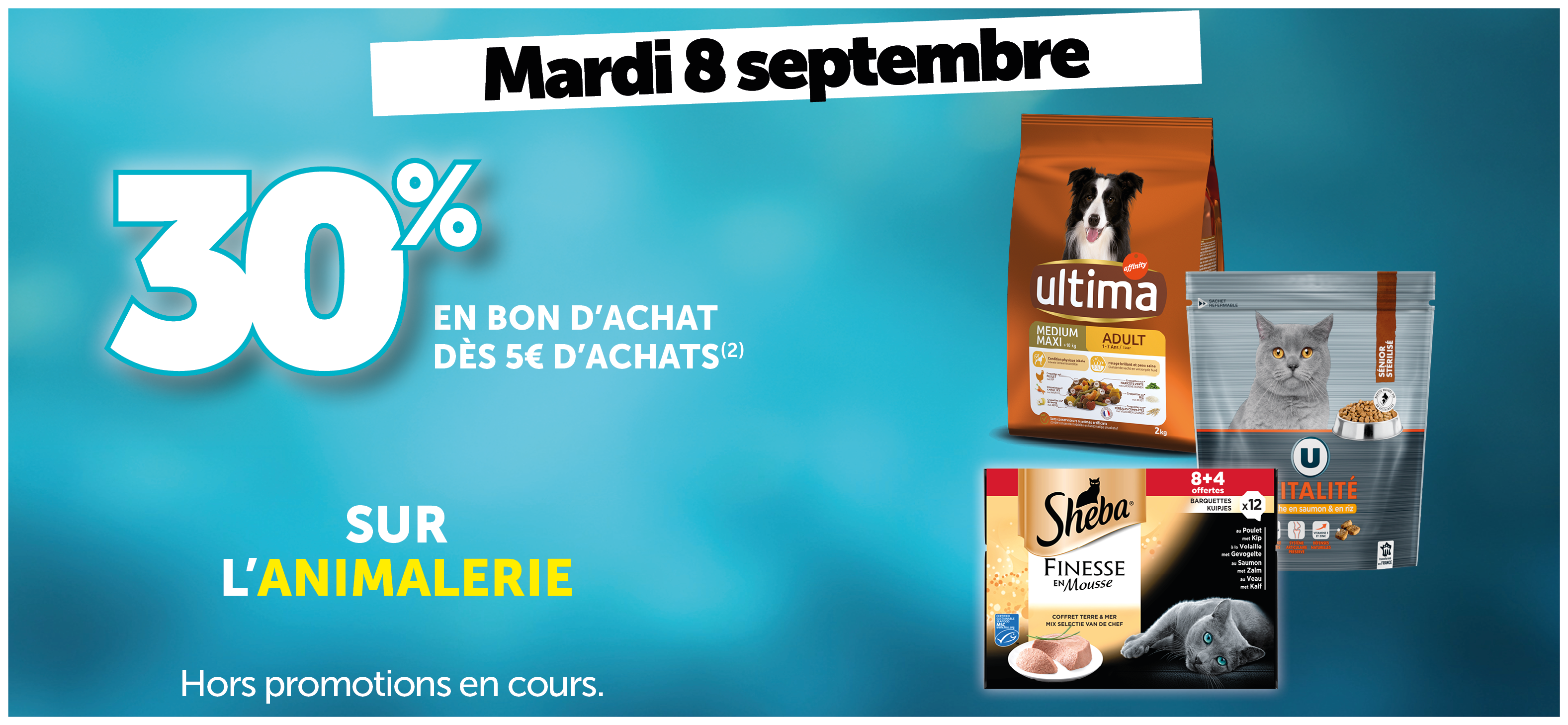 30% en bon d'achat dès 5€ d'achats sur l'animalerie