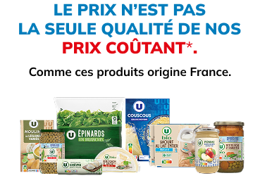 Retrouvez nos prix coûtants sur 4 fruits et légumes chaque semaine, 150 produits du quotidien dont plus de 20 produits U bio