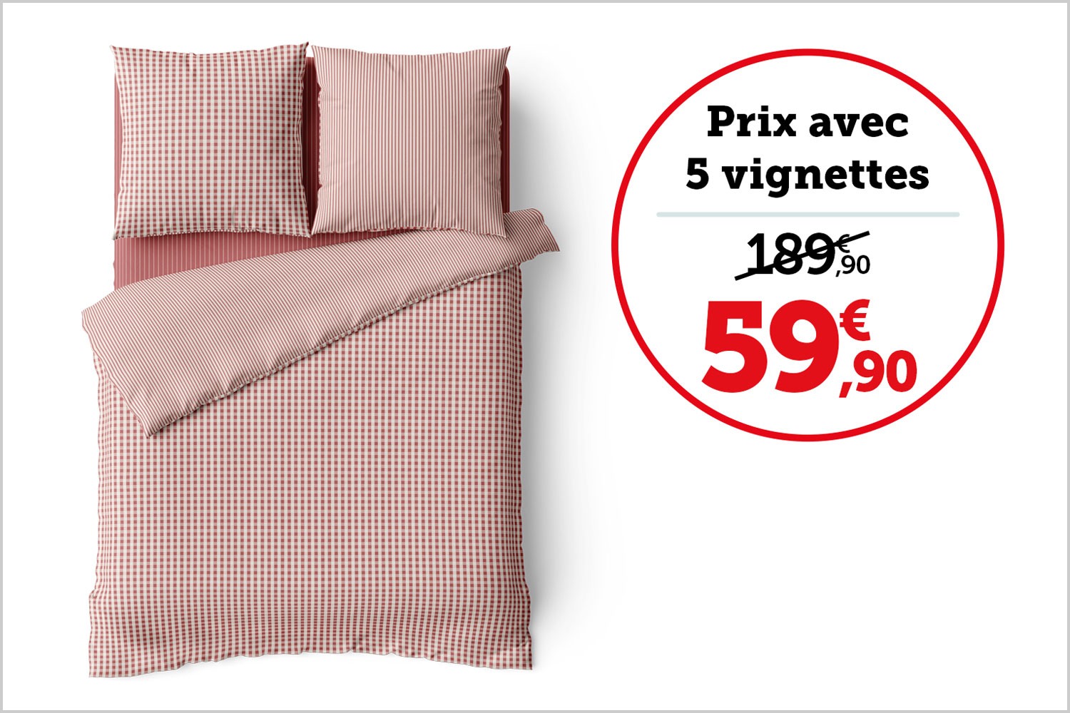 PARURE HOUSSE DE COUETTE "VICHY" 260 x 240 cm + 2 taies d’oreiller 63 x 63 cm
