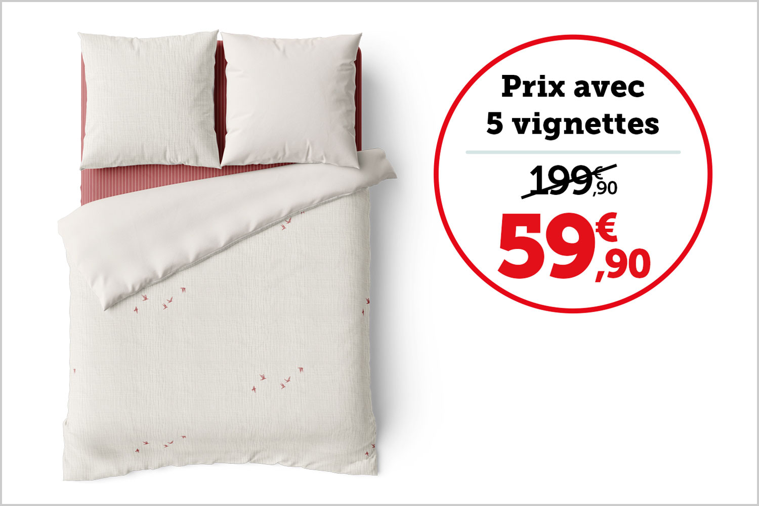 PARURE HOUSSE DE COUETTE "ENVOL" 260 x 240 cm + 2 taies d’oreiller 63 x 63 cm