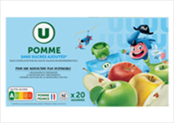GOURDES POMME SANS SUCRES AJOUTES U Les 20 gourdes de 90g (soit 1,8 kg)