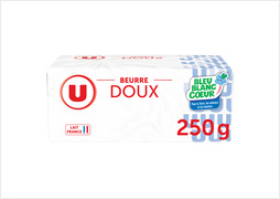 BEURRE DOUX 82%MG Bleu-Blanc-Coeur U  La plaquette de 250G