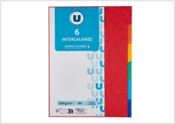 Intercalaire U 21x29,7cm  x6 coloris vifs assortis