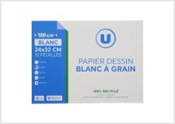 Pochette dessin U 24x32cm-papier à grain 180g blanc-12 feuilles