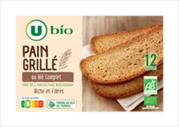PAIN GRILLE AU BLE COMPLET U BIO  La boîte de 250G