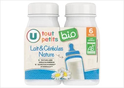 LAIT & CEREALES NATURE DES 6 MOIS U TOUT PETITS BIO 2X250ML