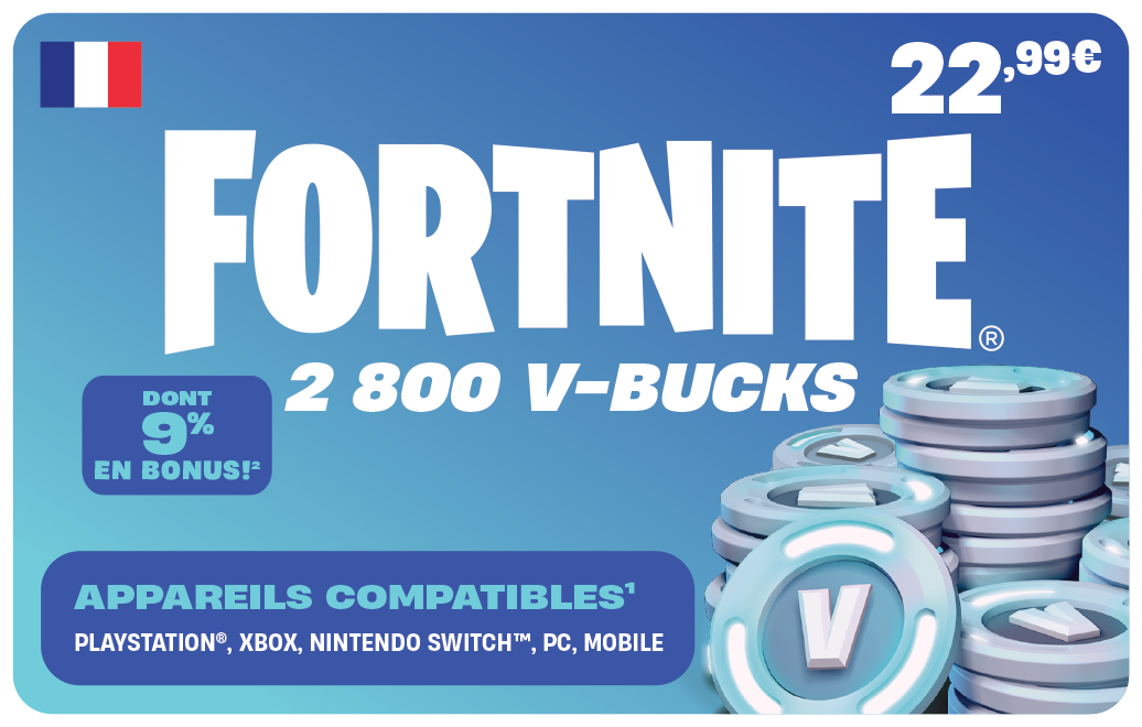 Carte EPIC FORTNITE 2800 V-BUCKS 22,99 €