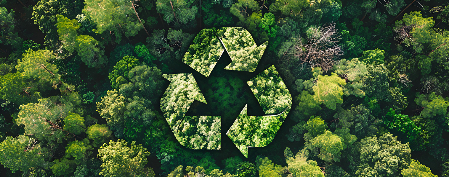 Recycling Symbol in Lush Green Forest Promoting Environmental Sustainability Valoriser les déchets résiduels et développer l’économie circulaire