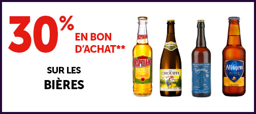 30% en bon d'achat sur les bières