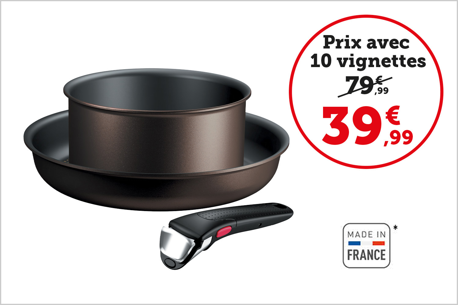 Lot de 3 pièces (casserole 18 cm, poêle 26 cm, poignée)