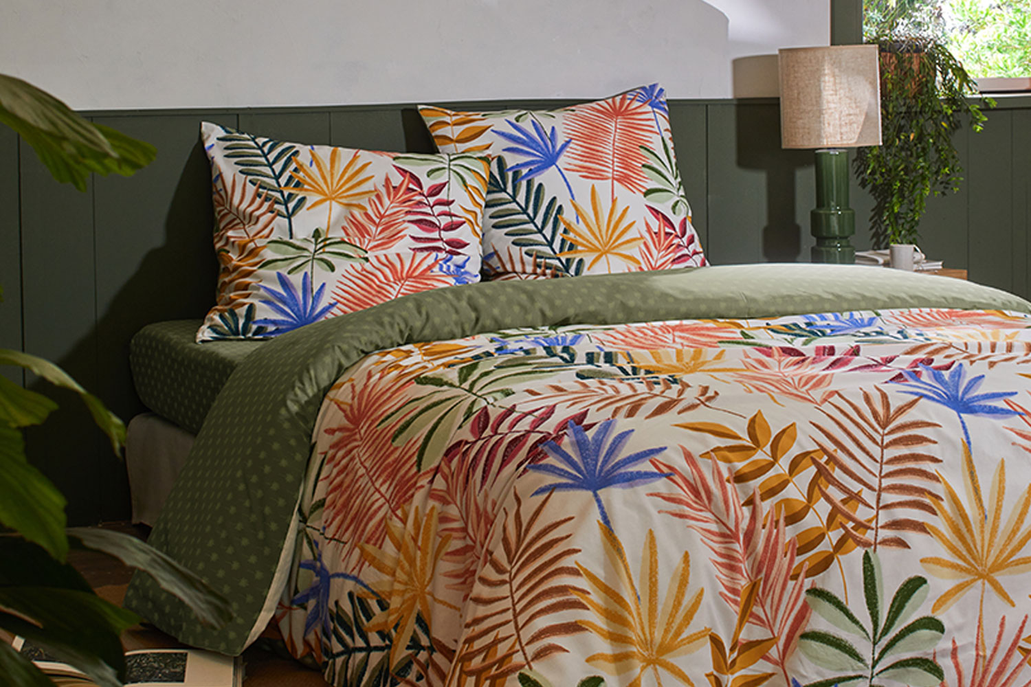 Parure housse de couette Tropicale 240x220cm | 260x240cm + 2 taies d’oreiller 63x63cm 100% coton (percale de coton)