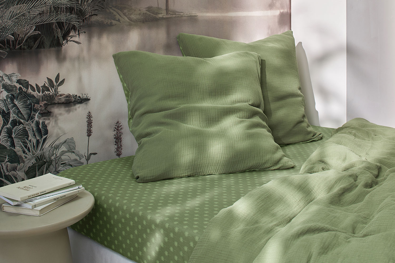 Drap housse à motif Vert 140 x 190/200cm 100% coton(percale de coton)