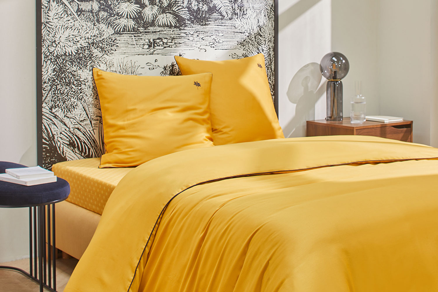 Parure housse de couette Safran 240x220cm | 260x240cm + 2 taies d’oreiller 63x63cm 100% coton (satin de coton)