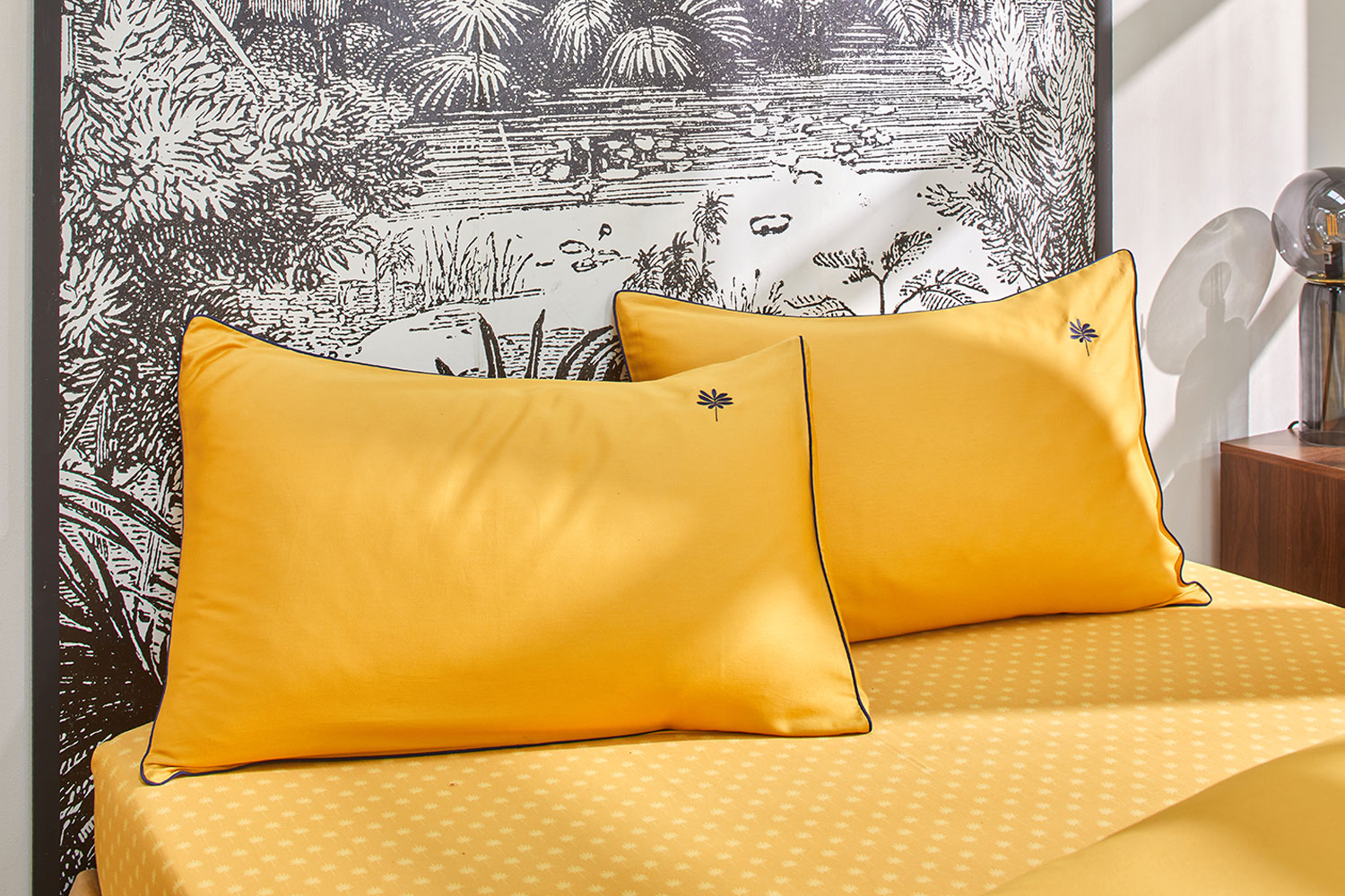 Drap housse à motif Safran 140 x 190/200 cm |  160 x 200cm 100% coton (satin de coton) 