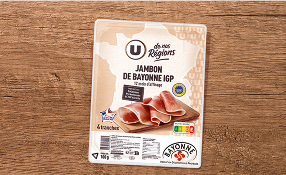 U DE NOS REGIONS Jambon de Bayonne 12 mois - x4 tranches, 100g