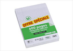 U Feuilles simples perforées 21x29,7 cm.600p grands carreaux seyes