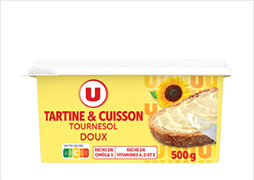 U Margarine allégée au tournesol 60%MG, barquette 500g