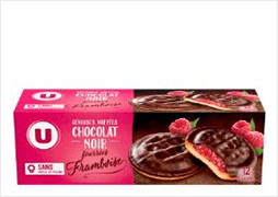 U Biscuits fourrés à la framboise nappés de chocolat paquet de 150g